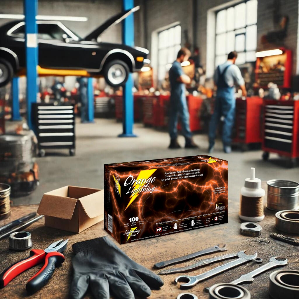 Orange Lightning Automotive Gloves - 1000 Orange Nitrile Gloves per Case - Atlantic Safety Products