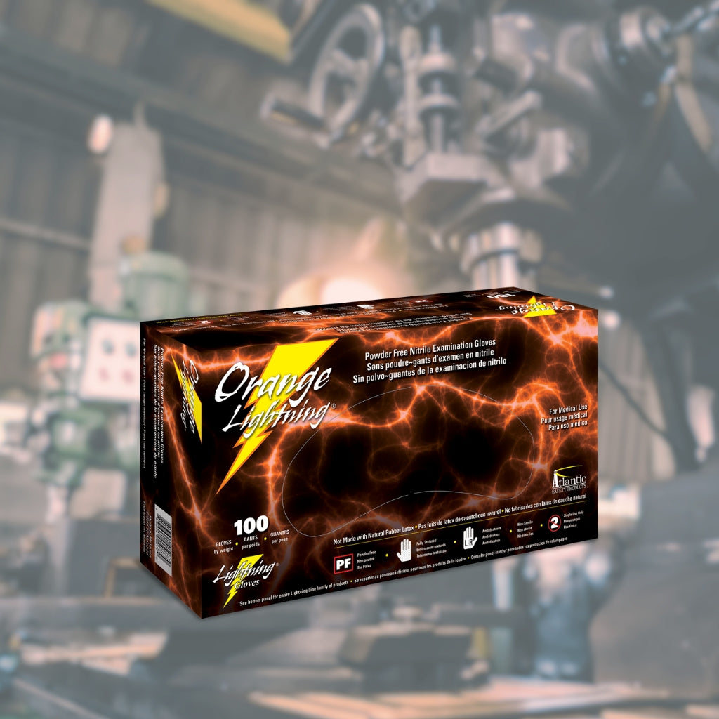Orange Lightning Industrial Gloves - 1000 Orange Nitrile Gloves per Case - Atlantic Safety Products