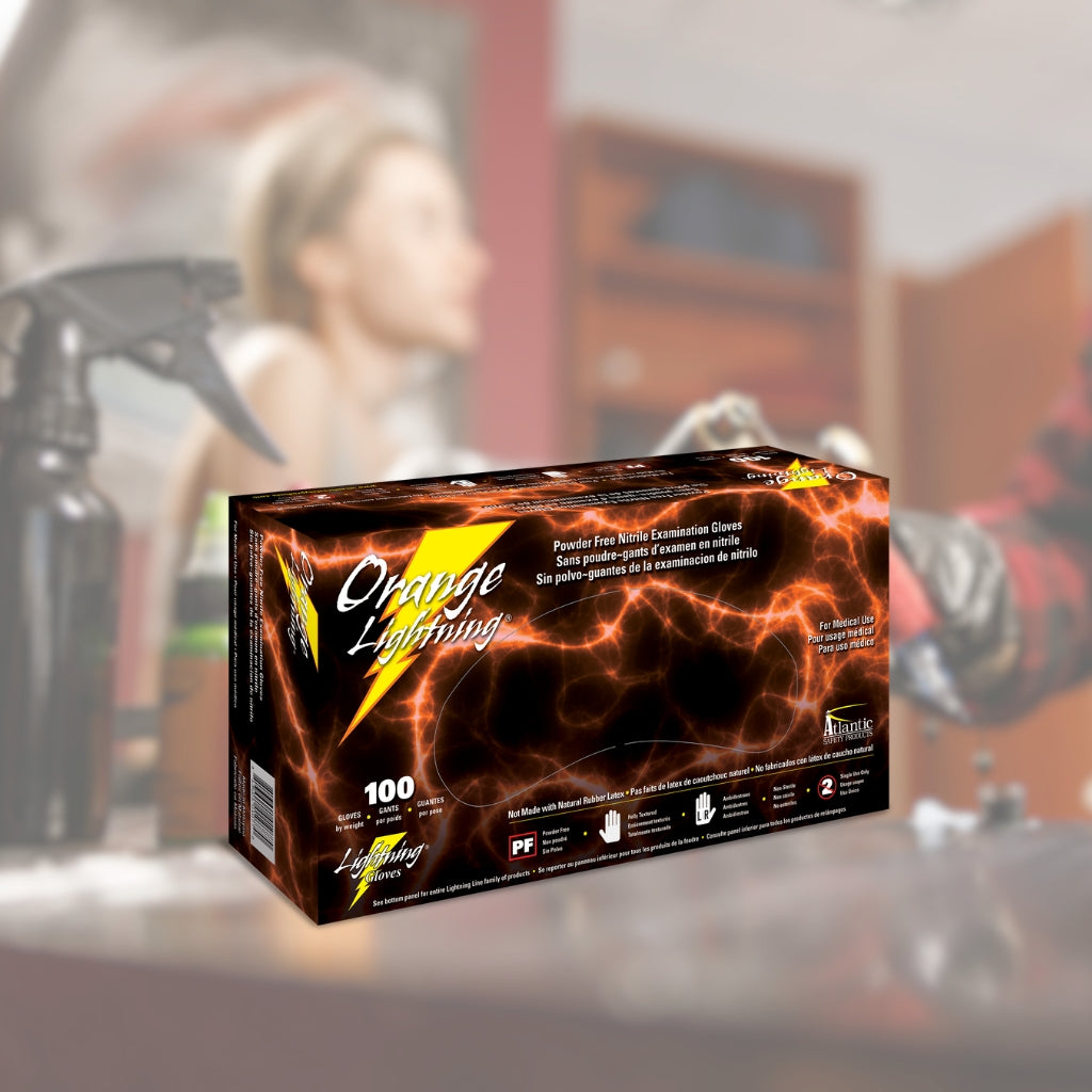 Orange Lightning Tattoo Gloves - 1000 Orange Nitrile Gloves per Case - Atlantic Safety Products