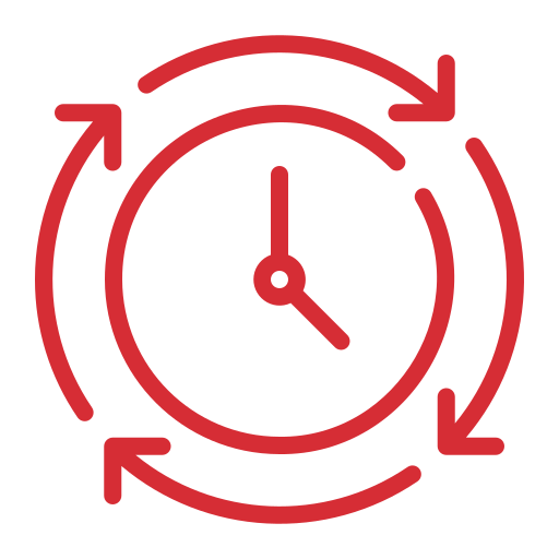 efficiency icon of a clock and some arrows pointing clockwise