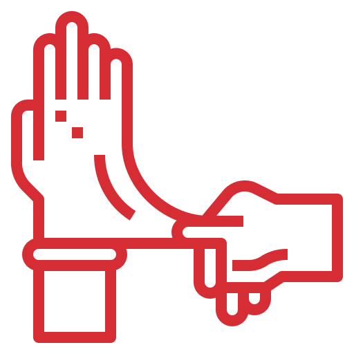 Icon of gloves one hand pulling the glove from the other.