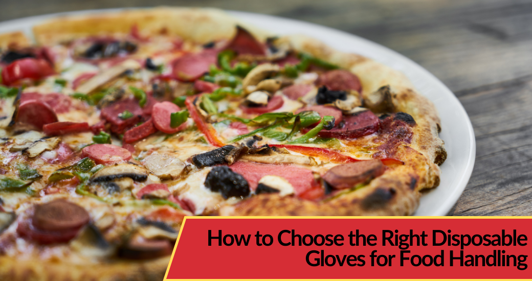 Picture of a pizza prepared with the correct gloves for food handling