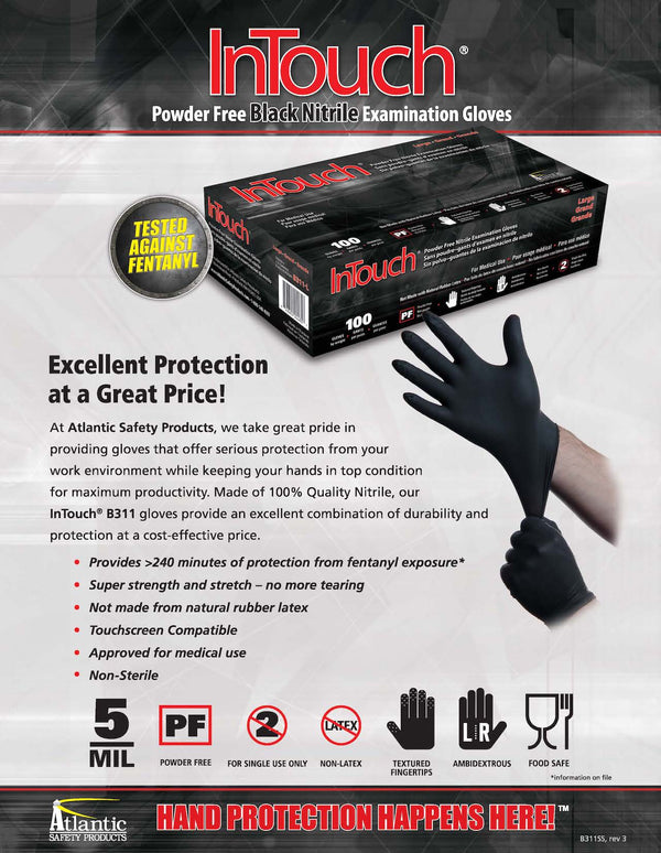 InTouch - BLACK NITRILE EXAM GLOVES Spec Sheet