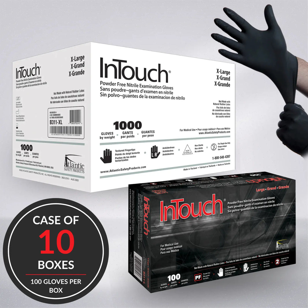 InTouch - BLACK NITRILE EXAM GLOVES - 1000 Black Nitrile Gloves per Case
