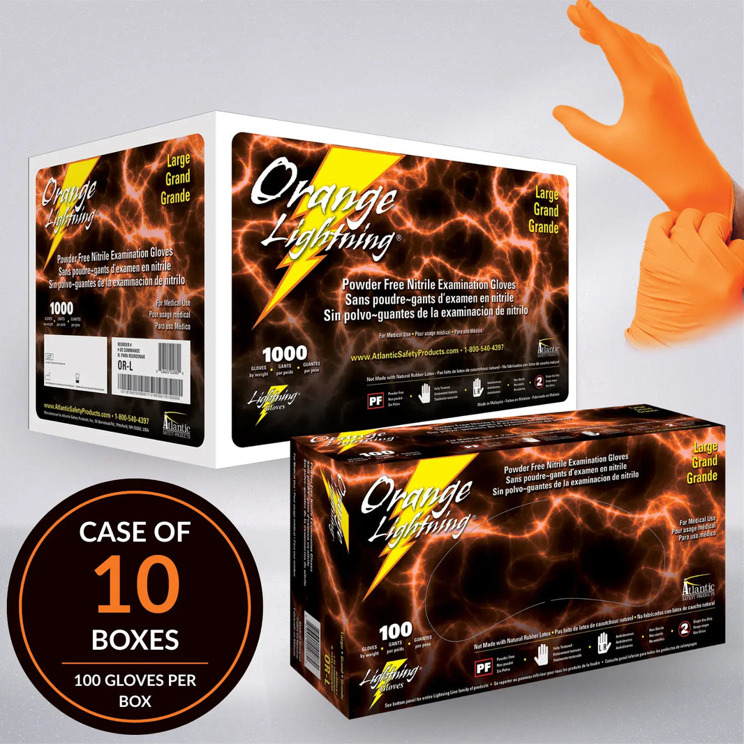 Orange Lightning Gloves - 1000 Orange Nitrile Gloves per Case
